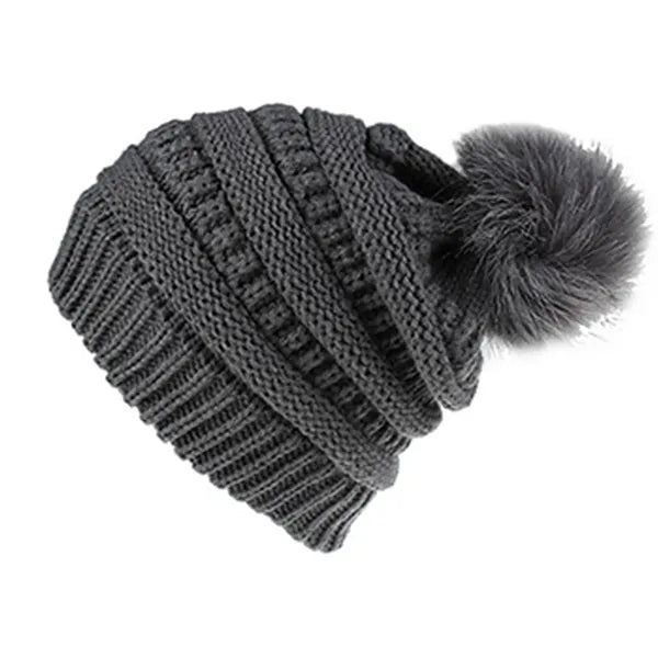 Knitted Multiple Color Blend Pompom Beanie Winter Hat