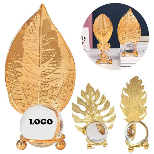 Golden Leaf Crystal Ball Ornament