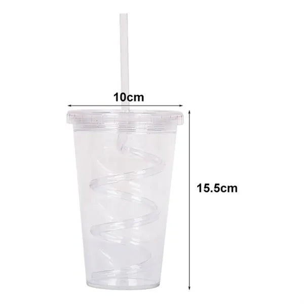 16 oz. Spiral Straw Plastic Cup with Lid and Custom Logo