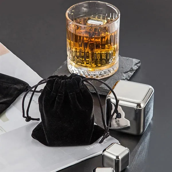 Stainless Steel Whiskey Stones Set with Ice Tongs
