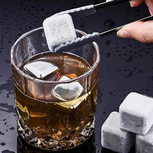 Stainless Steel Whiskey Stones Set with Ice Tongs