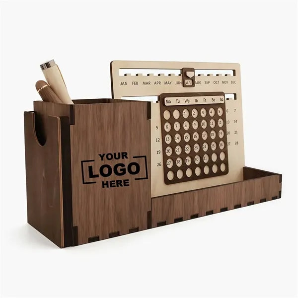Wooden Desktop Organizer With Calendar And Pen Holder
