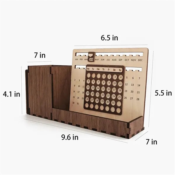 Wooden Desktop Organizer With Calendar And Pen Holder