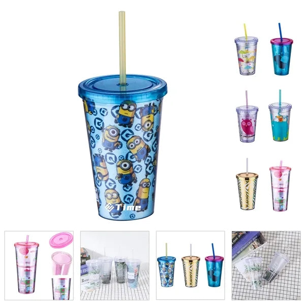 16 Oz. Double Wall Tumblers W/Straw