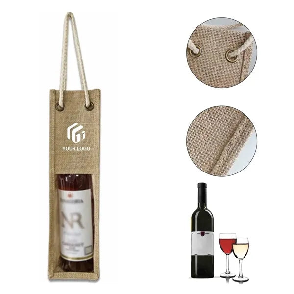 Eco-friendly Resuable Burlap Jute Wine Bottle Tote Bag