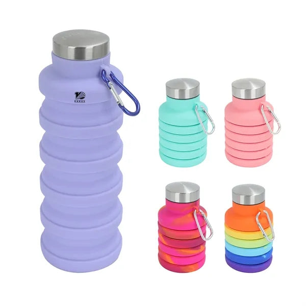 17 oz Collapsible Silicone Water Bottle w/ Carabiner