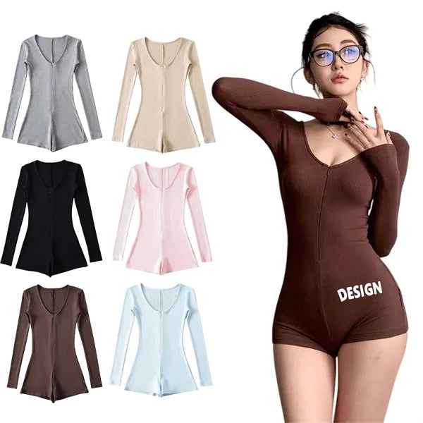 Stylish Hot Girl Long Sleeve Jumpsuit High Waist Slim Fit