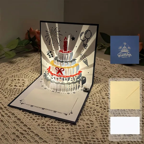 Creative 3D Pop Up Sound Recording Light Up Birthday Card