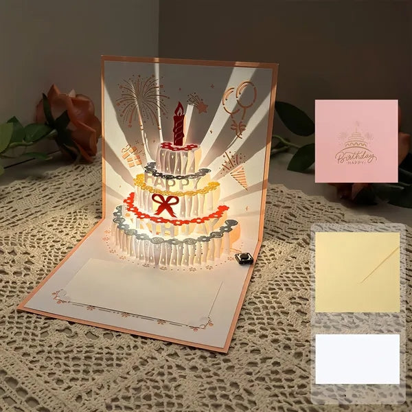 Creative 3D Pop Up Sound Recording Light Up Birthday Card