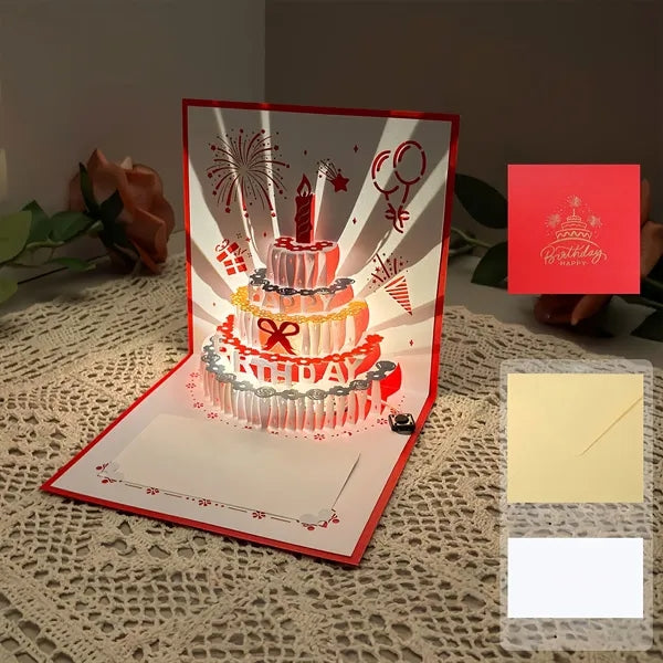 Creative 3D Pop Up Sound Recording Light Up Birthday Card