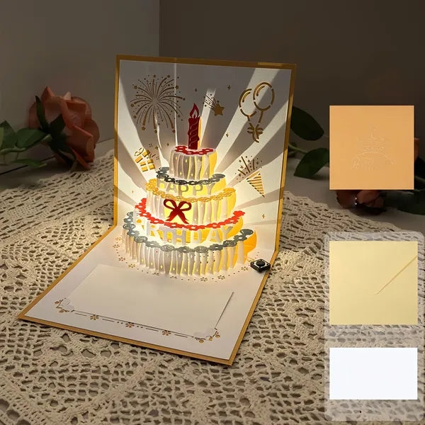 Creative 3D Pop Up Sound Recording Light Up Birthday Card