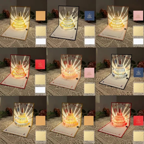 Creative 3D Pop Up Sound Recording Light Up Birthday Card