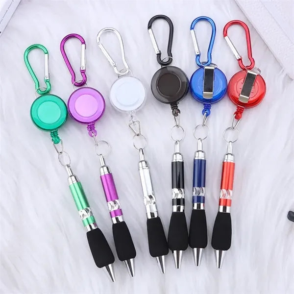 Metal Pen with Retractable Buckle and Carabiner