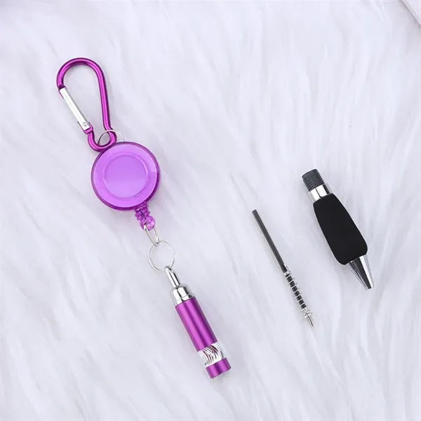 Metal Pen with Retractable Buckle and Carabiner