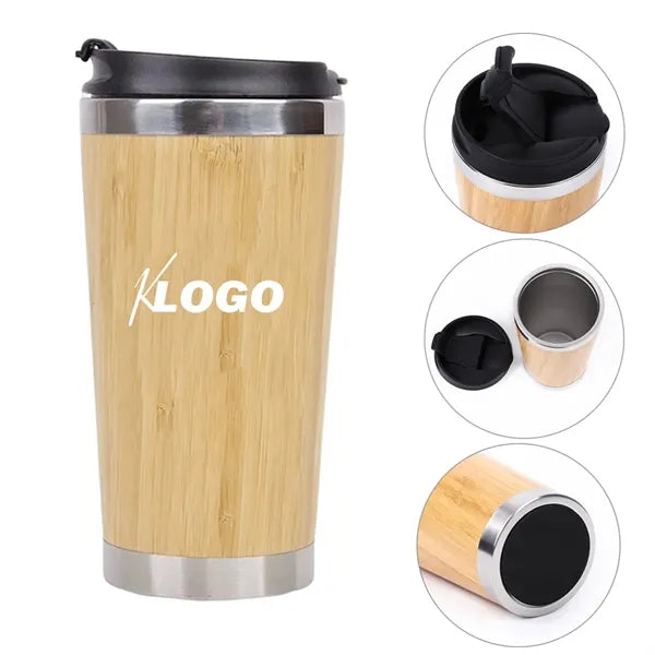15 Oz Insulated Bamboo Travel Mug Tumbler