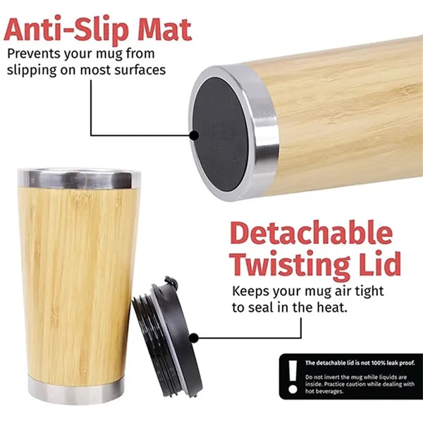 15 Oz Insulated Bamboo Travel Mug Tumbler