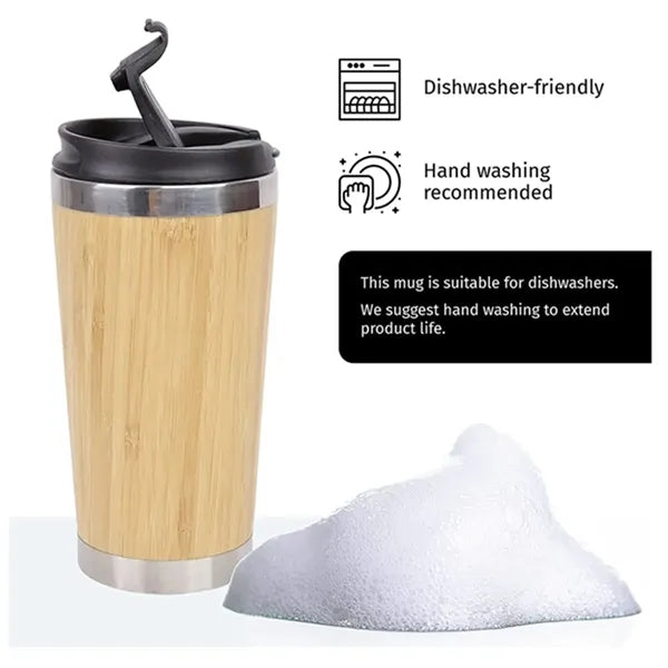 15 Oz Insulated Bamboo Travel Mug Tumbler