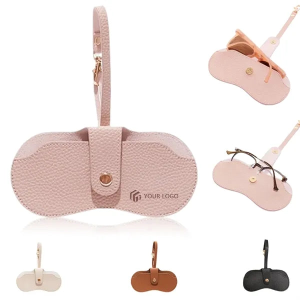 Portable luxury soft leather sunglasses case with keychain