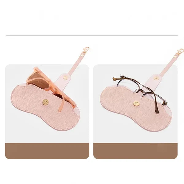 Portable luxury soft leather sunglasses case with keychain
