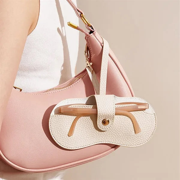 Portable luxury soft leather sunglasses case with keychain