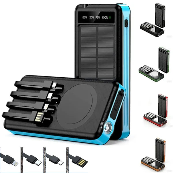 20000mah Solar Charger Power Bank With Built-In 4 Cables