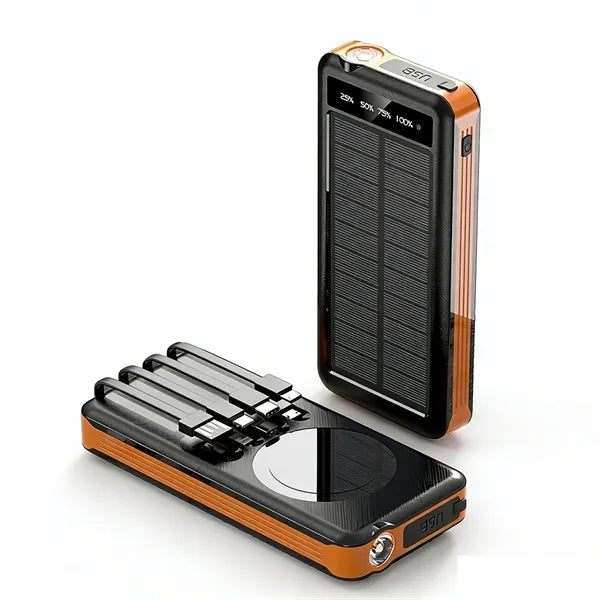 20000mah Solar Charger Power Bank With Built-In 4 Cables