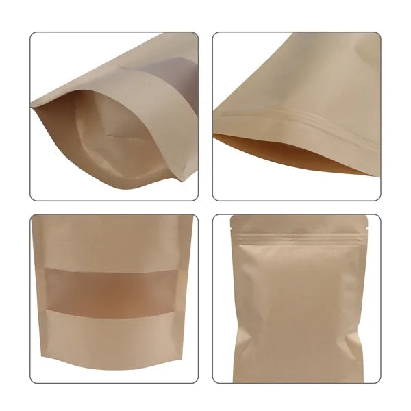 Resealable Kraft Paper Bag Food Storage W/ Clear Window