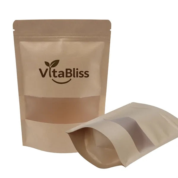 Resealable Kraft Paper Bag Food Storage W/ Clear Window