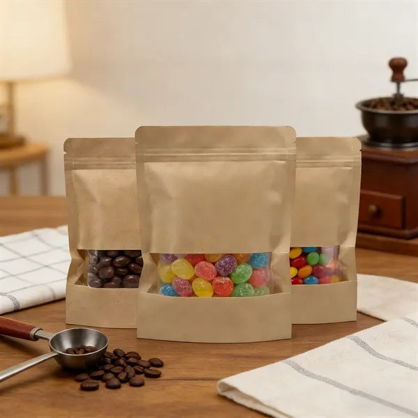 Resealable Kraft Paper Bag Food Storage W/ Clear Window