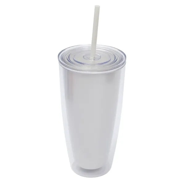 Double Wall Plastic Tumbler With Straw And Lid