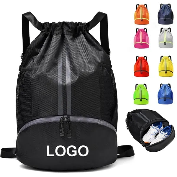 Drawstring Sports Backpack With Shoe Compartment