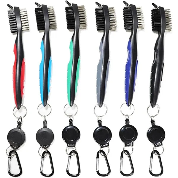 Golf Club Brush Cleaner Retractable Dual-Bristle
