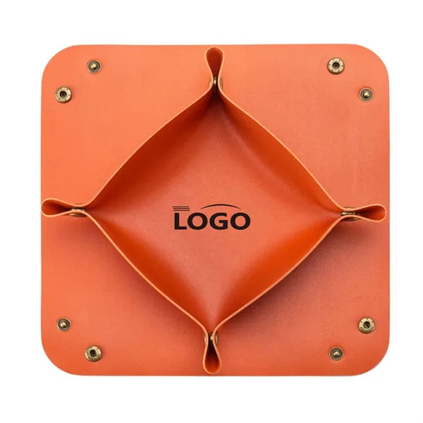 Foldable PU Leather Desk Sundries Storage Tray