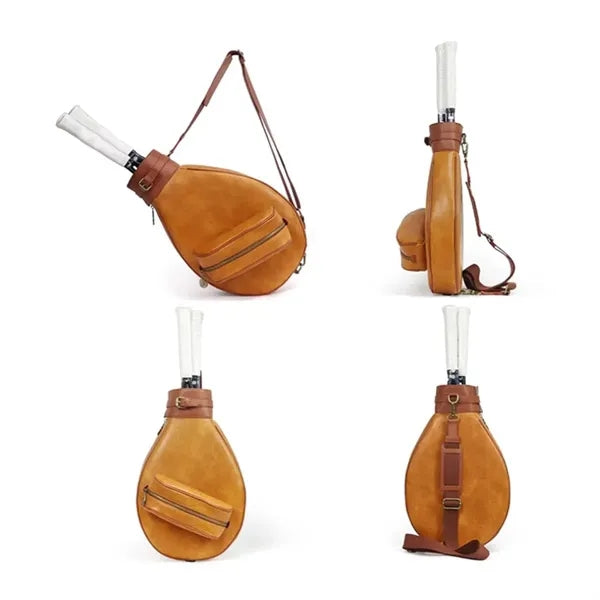 Vintage Leather Tennis Racket Bag with Strap