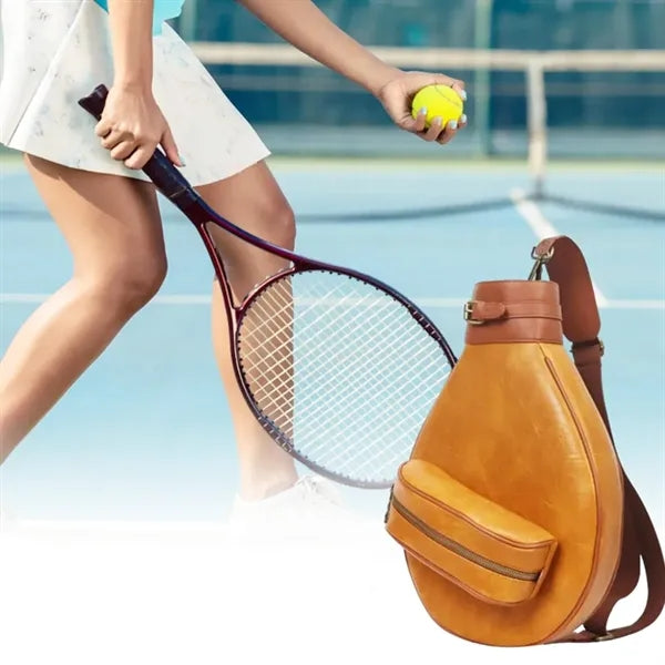 Vintage Leather Tennis Racket Bag with Strap