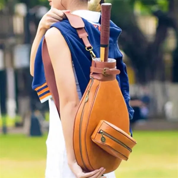 Vintage Leather Tennis Racket Bag with Strap