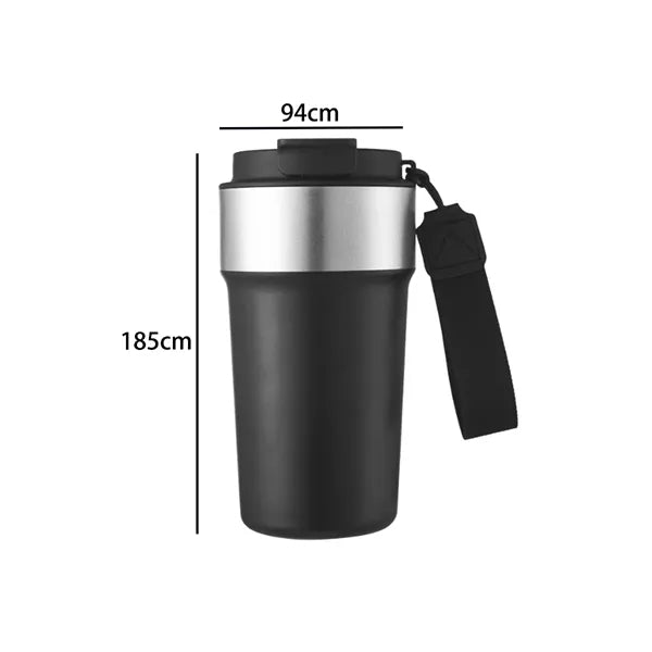 17oz. Stainless Steel Coffee Tumbler w/ Strap Lid and Straw
