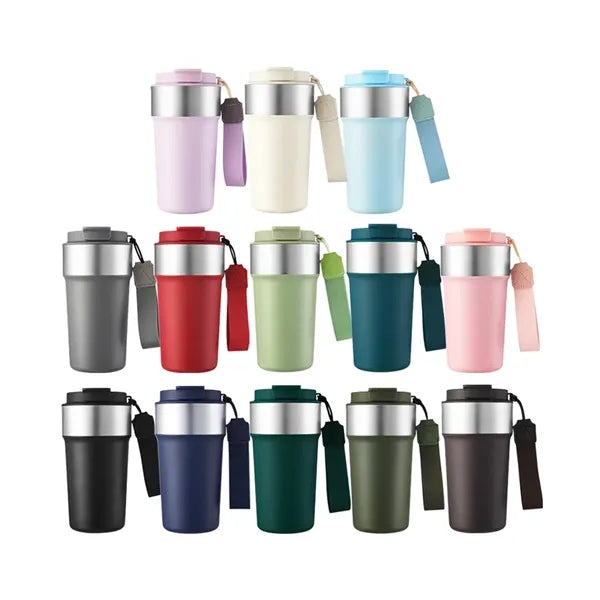 17oz. Stainless Steel Coffee Tumbler w/ Strap Lid and Straw