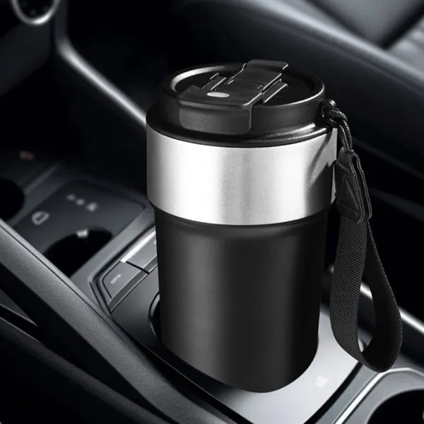 17oz. Stainless Steel Coffee Tumbler w/ Strap Lid and Straw