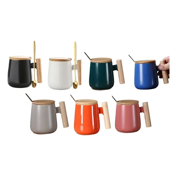 15 oz. Ceramic Coffee Mug with Bamboo Lid and Spoon
