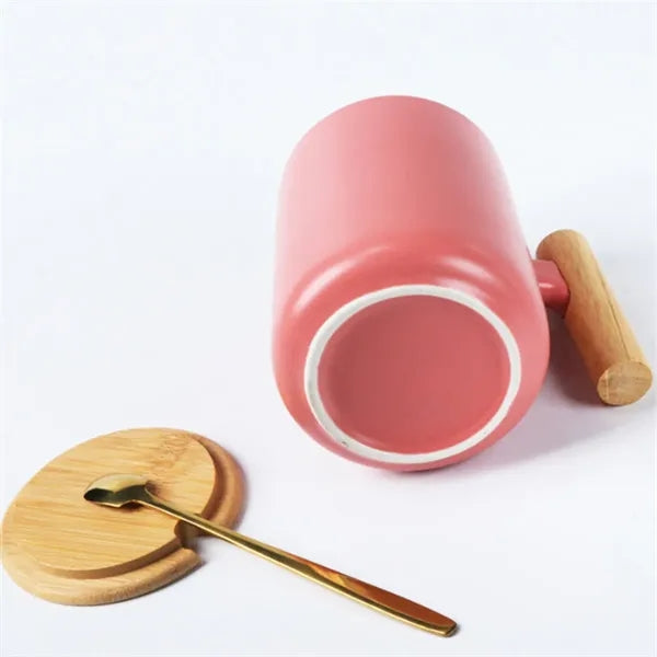15 oz. Ceramic Coffee Mug with Bamboo Lid and Spoon