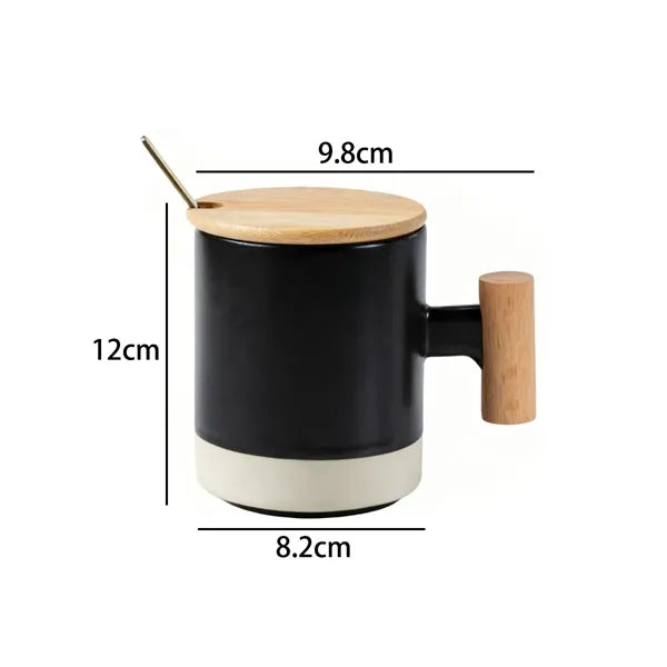 11oz. Two-Tone Ceramic Mug with Bamboo Lid and Spoon