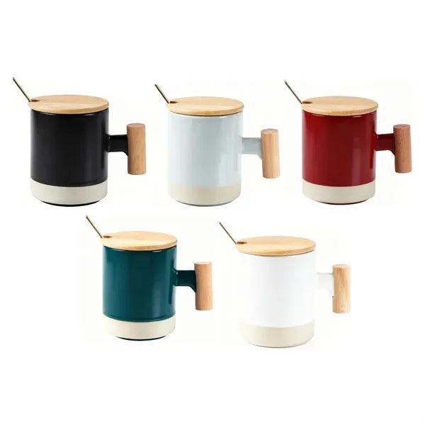 11oz. Two-Tone Ceramic Mug with Bamboo Lid and Spoon