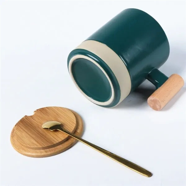 11oz. Two-Tone Ceramic Mug with Bamboo Lid and Spoon