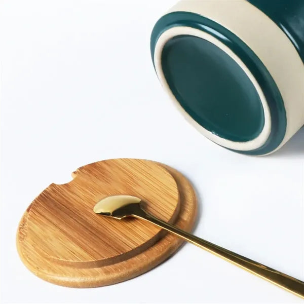 11oz. Two-Tone Ceramic Mug with Bamboo Lid and Spoon