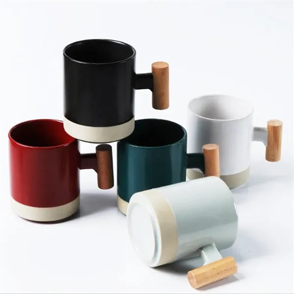 11oz. Two-Tone Ceramic Mug with Bamboo Lid and Spoon