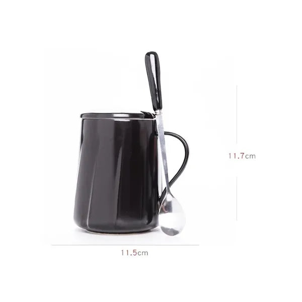 13oz. Ceramic Mug with Lid and Spoon for Office and Home