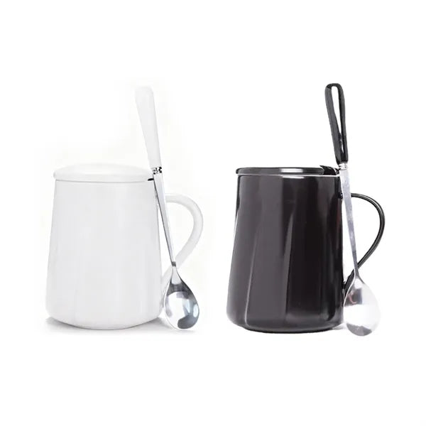 13oz. Ceramic Mug with Lid and Spoon for Office and Home