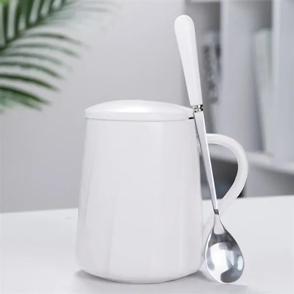 13oz. Ceramic Mug with Lid and Spoon for Office and Home
