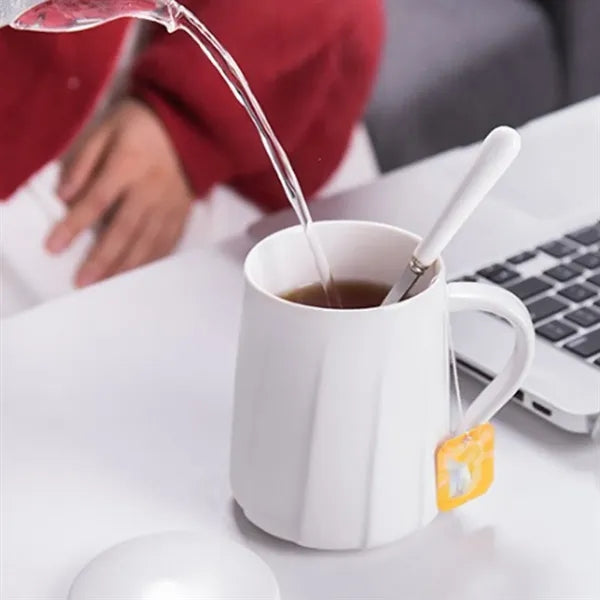 13oz. Ceramic Mug with Lid and Spoon for Office and Home